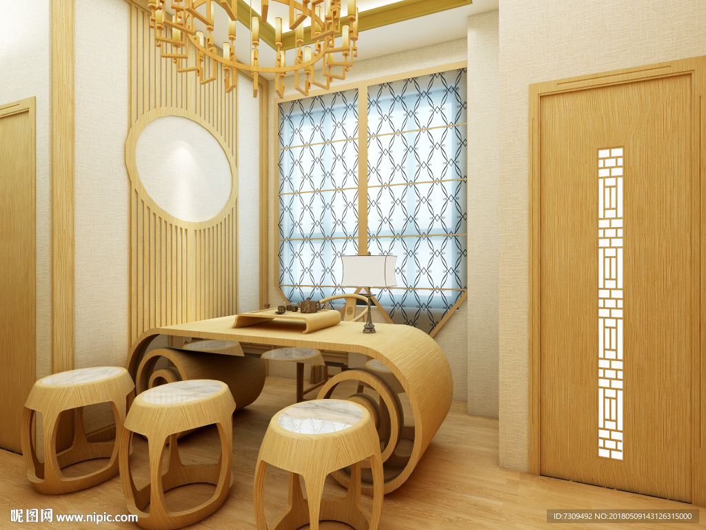 新中式原木色家居茶座装修效果图