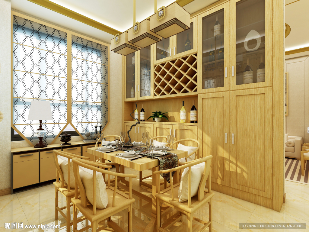 新中式原木色家居餐厅装修效果图