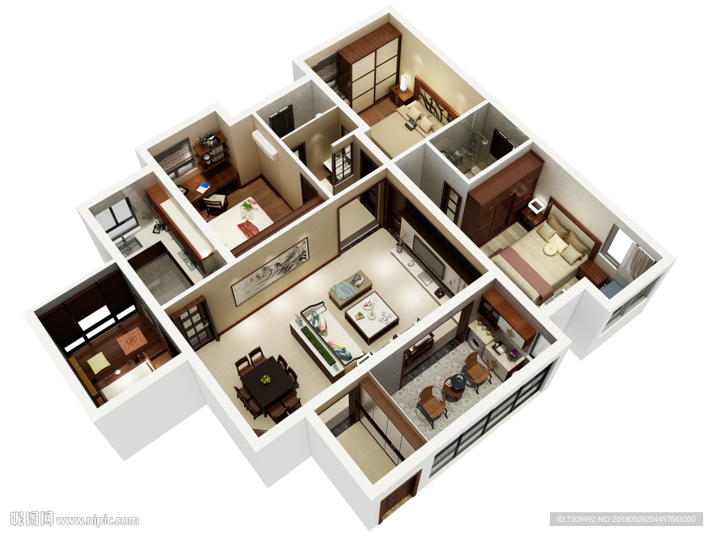 中式家居装修户型效果图