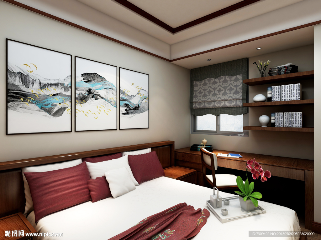 中式家居装修客房效果图