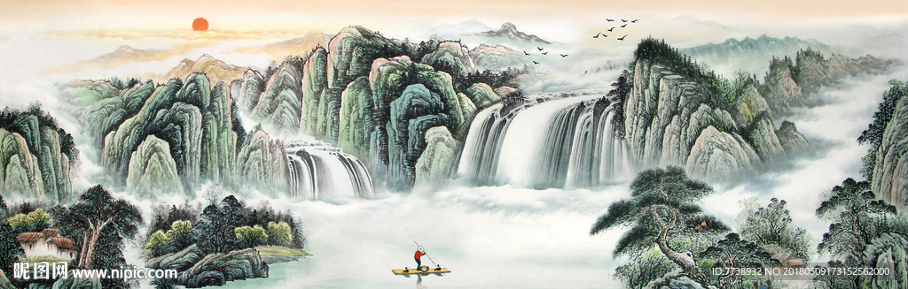 旭日东升 山水画