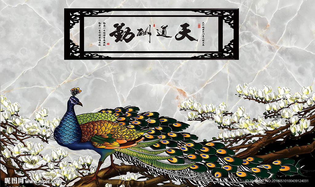 大理石孔雀装饰画