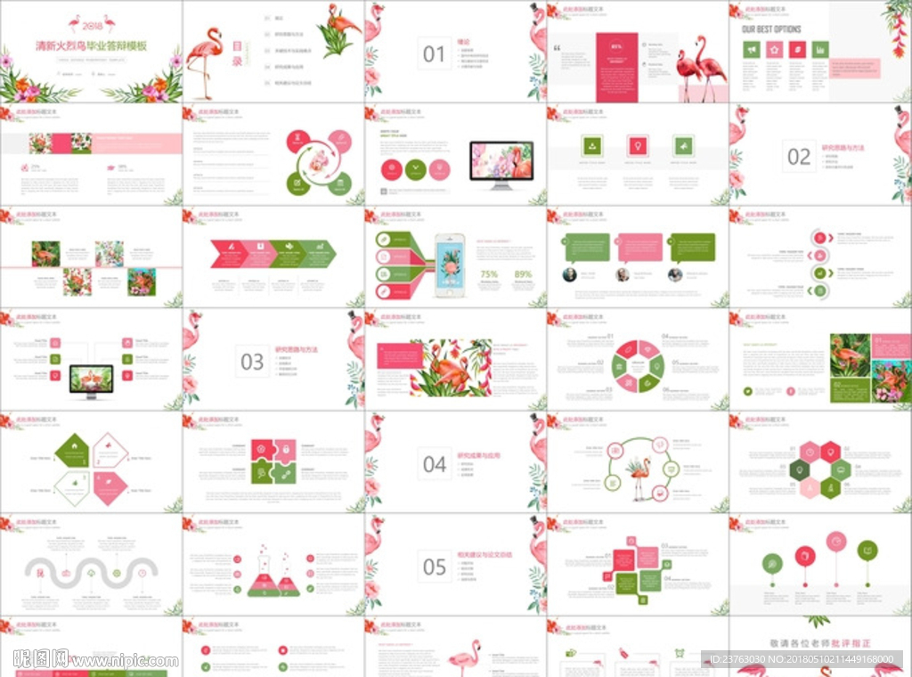 清新火烈鸟毕业答辩PPT