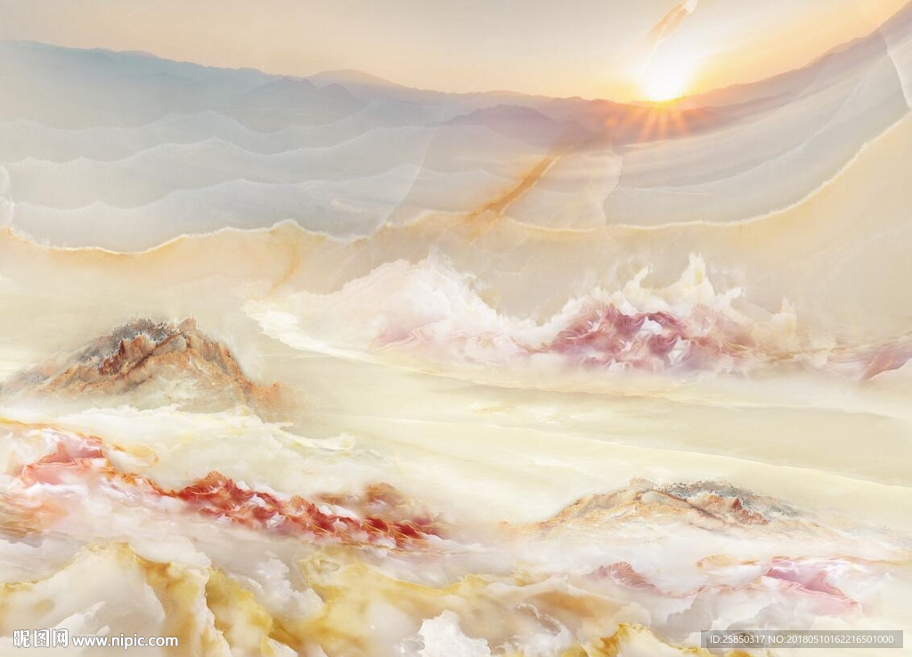 大理石山水石纹旭日东升