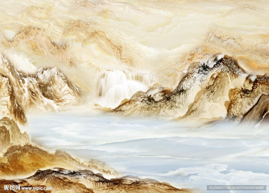 大理石山水石纹电视背景高山流水