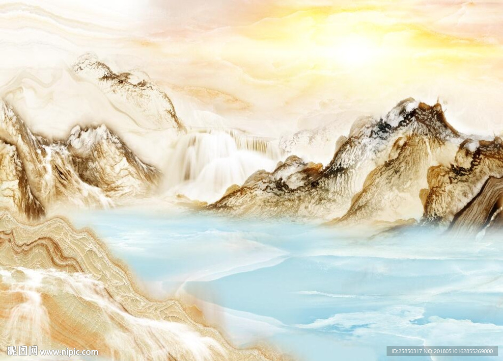 高清3D大理石纹山水气吞九州