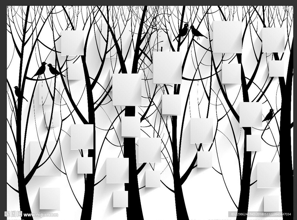 方块3D立体树枝简约背景墙
