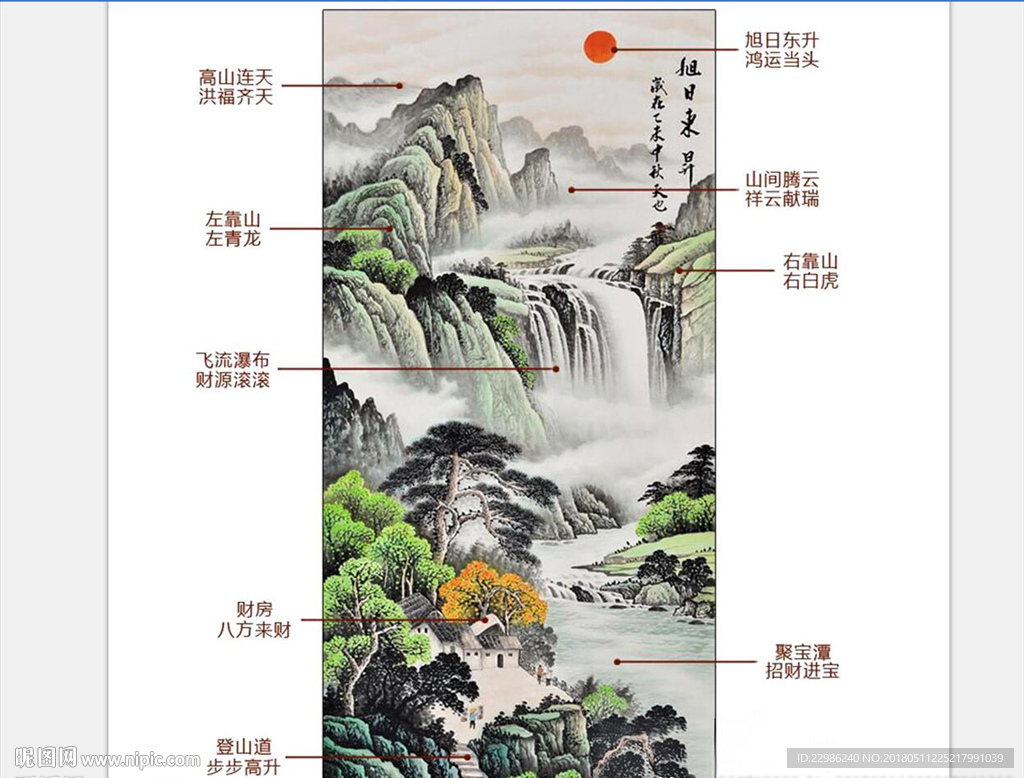 富贵金山流水生财玄关风水装饰画
