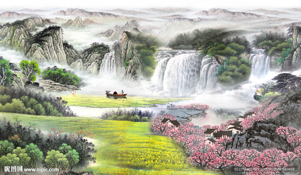 山水国画背景墙