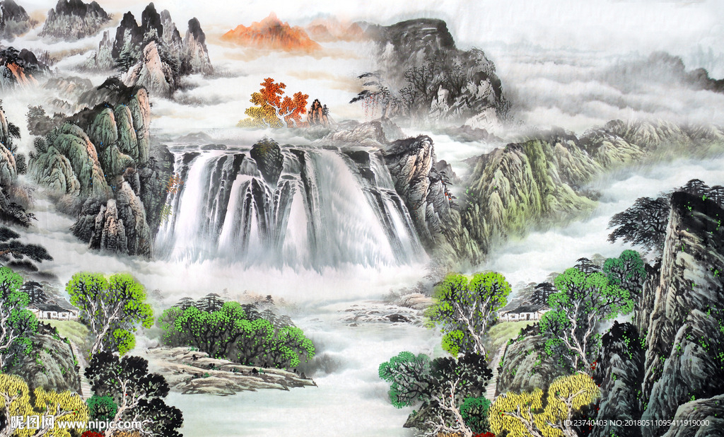 山水国画背景墙