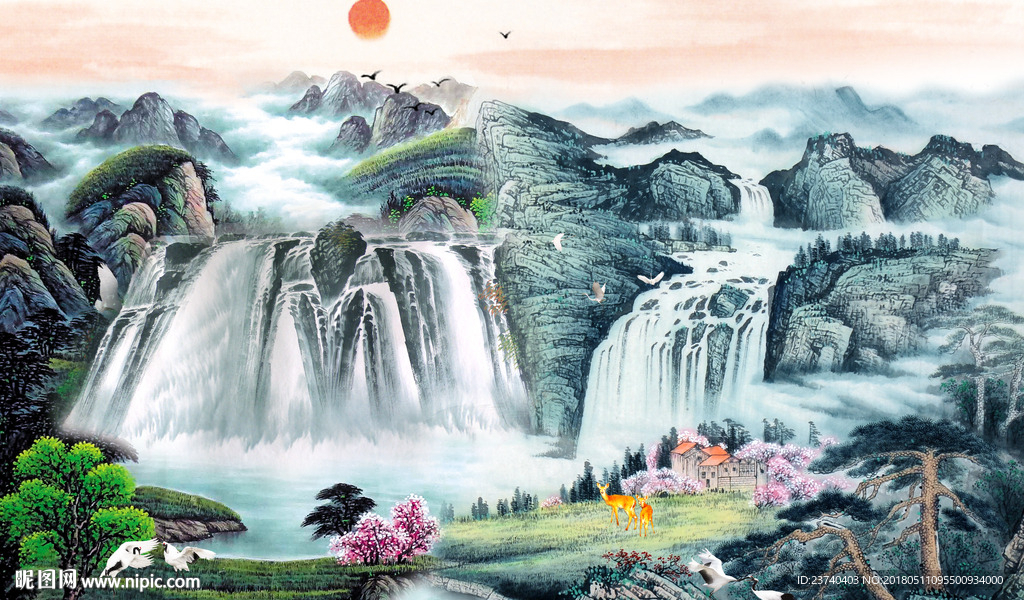 山水国画背景墙