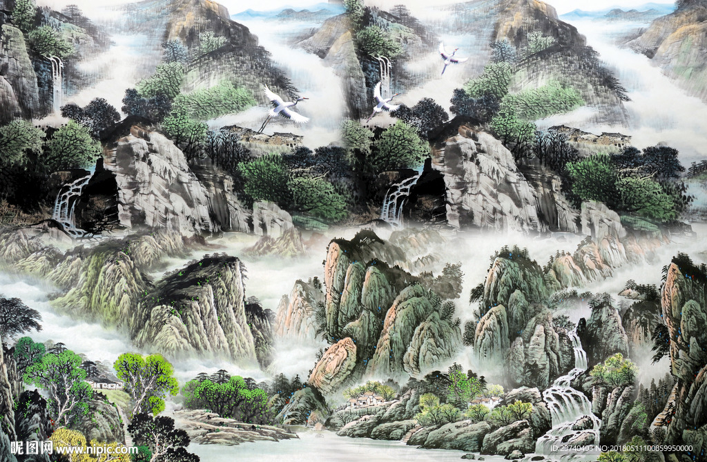 国画山水背景墙