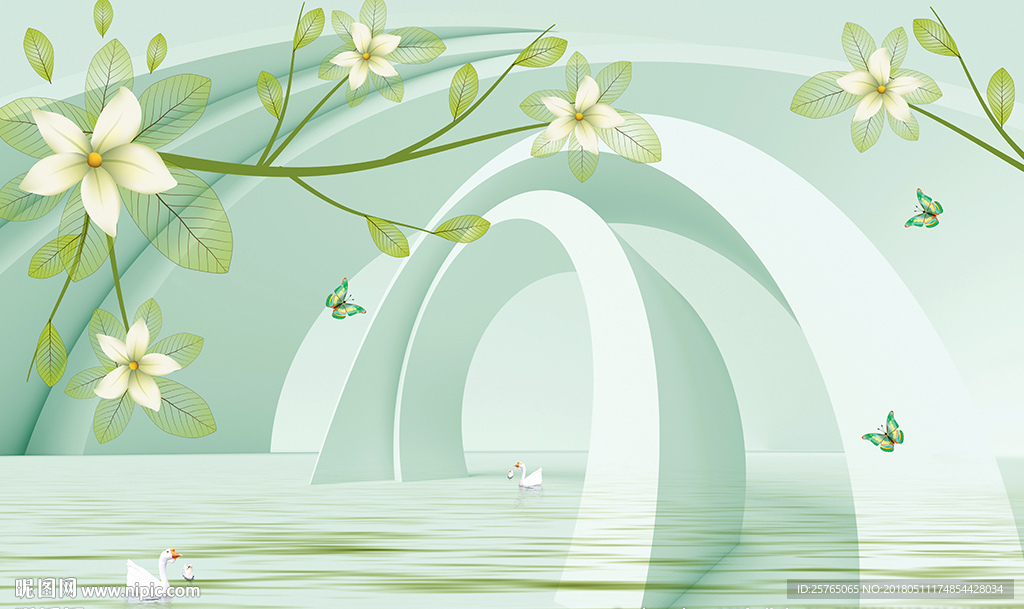 梦幻花卉蝴蝶3D空间电视背景墙