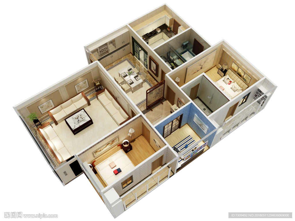 新中式装修户型效果图