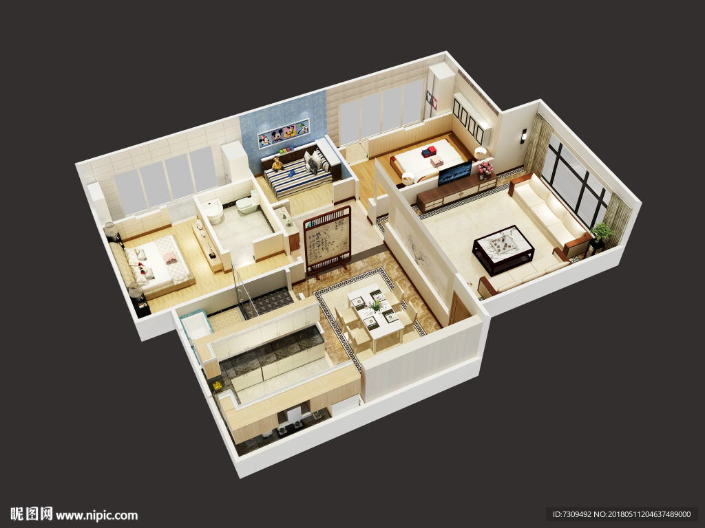 新中式家居装修户型效果图