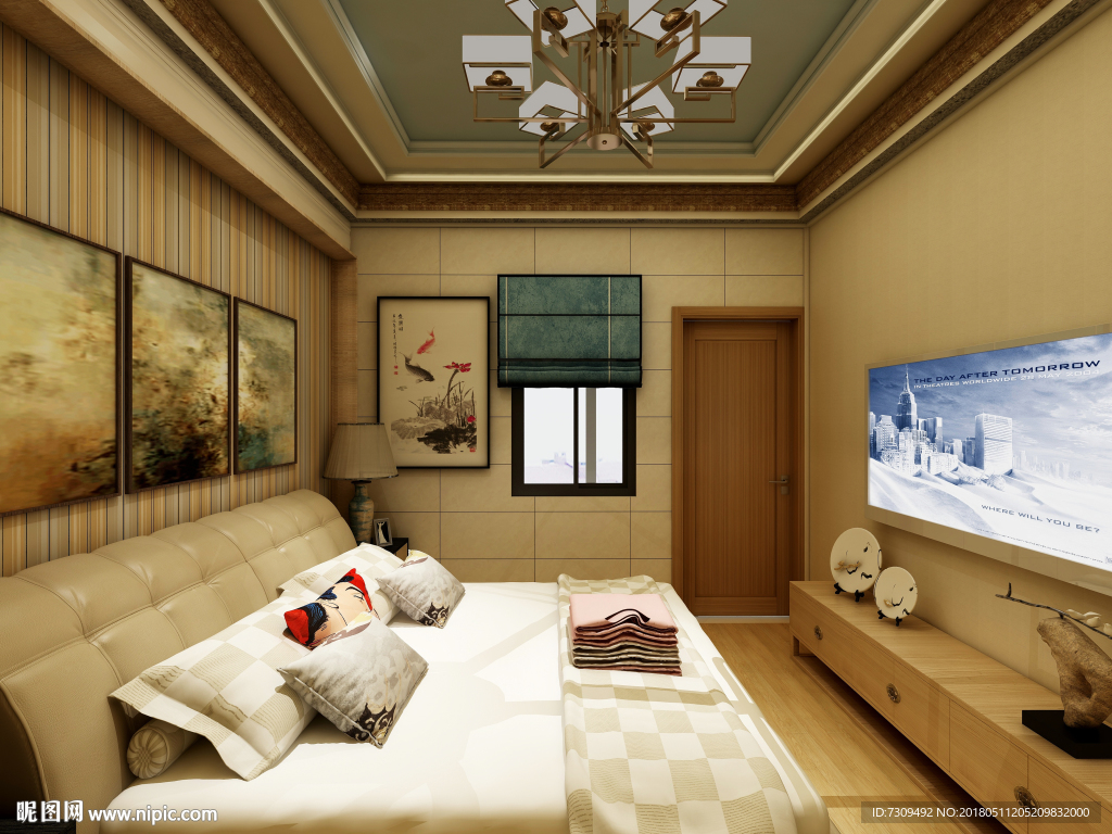 新中式家居卧室装修效果图