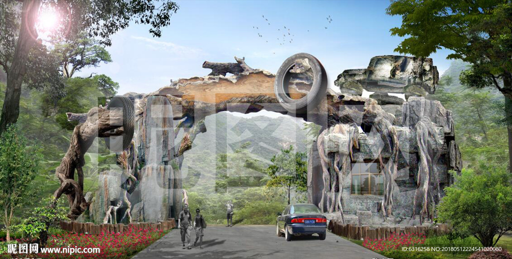 公园风景区假山大门入口效果图