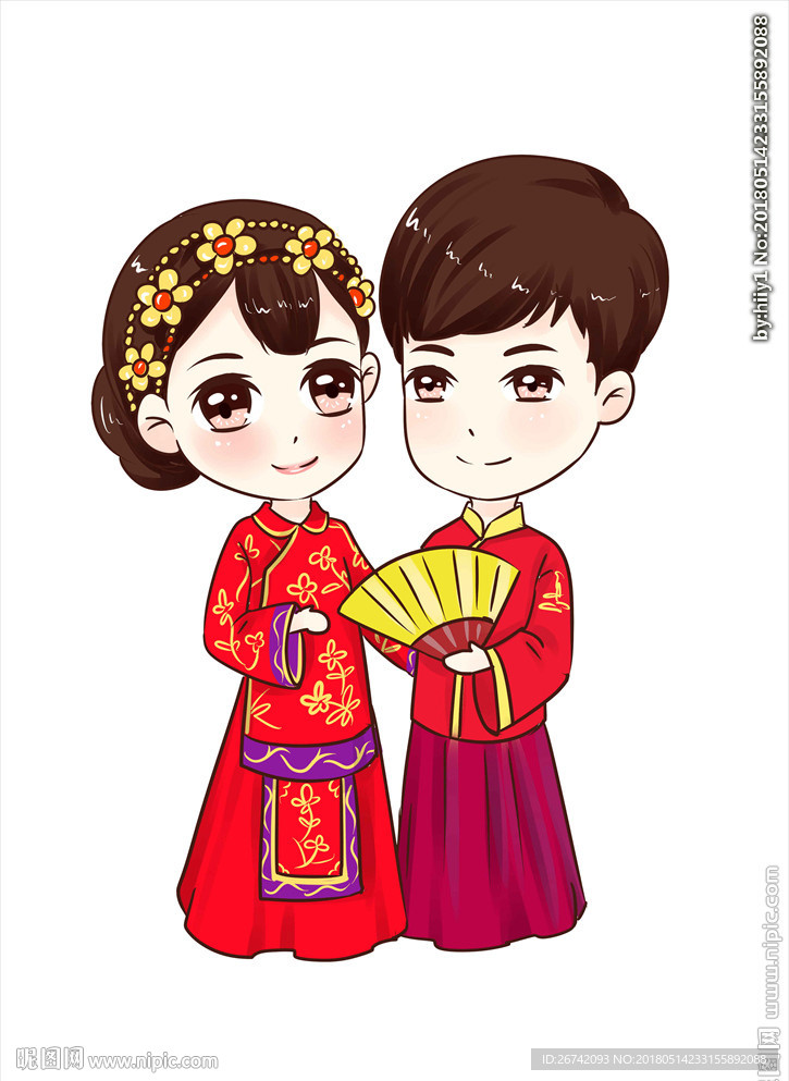 中国风喜庆婚礼原创卡通Q版