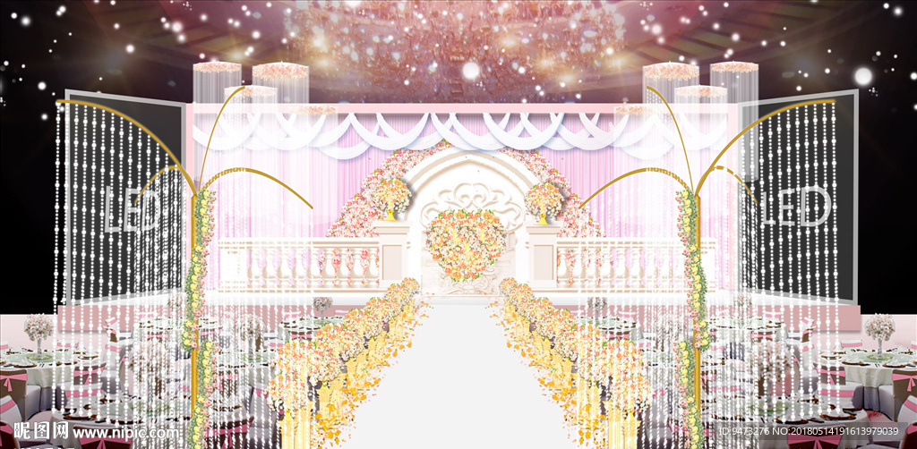粉白色主题婚礼仪式区