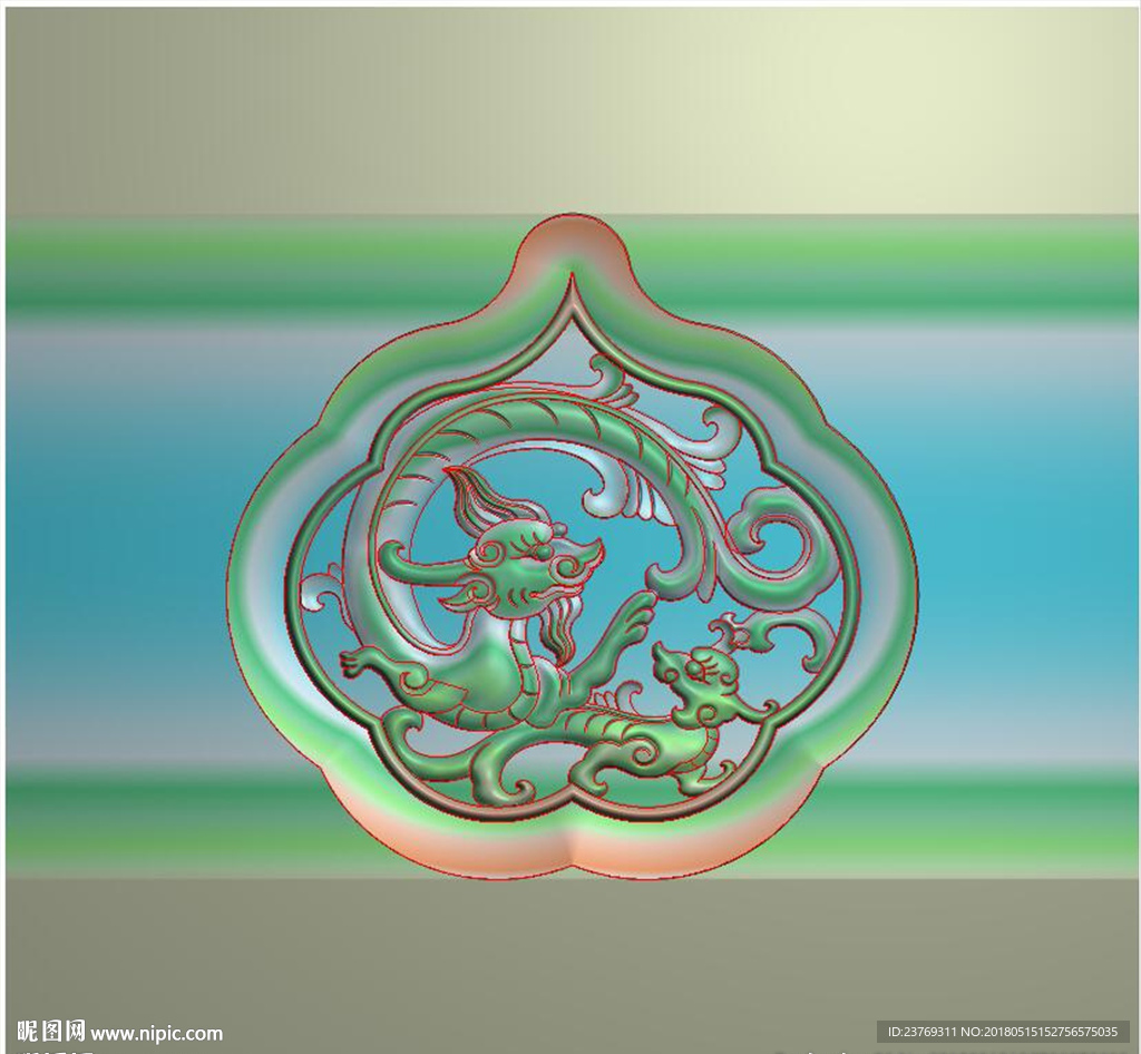 草龙仿古镂空靠背精雕图浮雕灰度