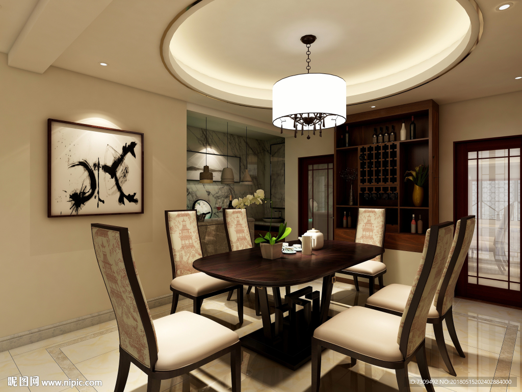 新中式家居装修客餐厅效果图