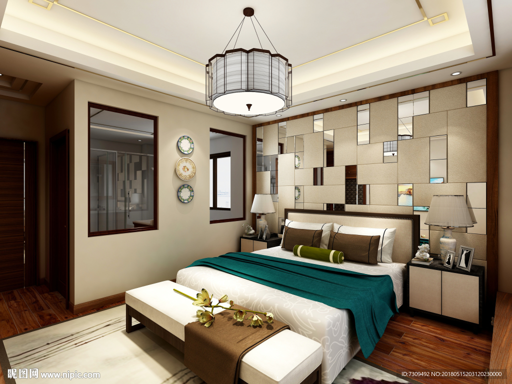 新中式家居主卧装修效果图