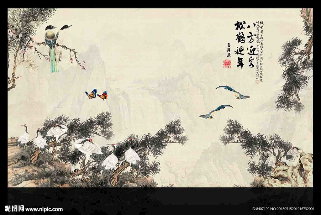 国画松鹤