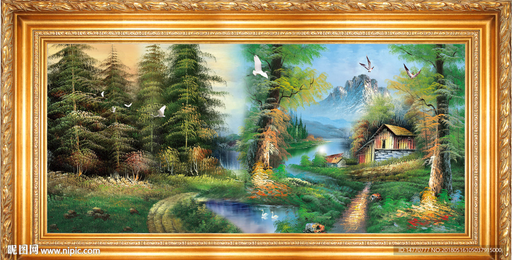 风景树林油画