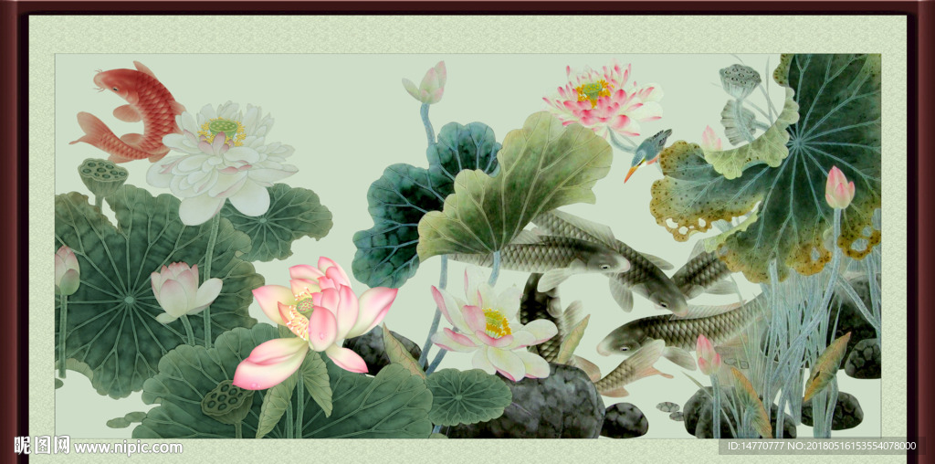 荷花 鲤鱼图
