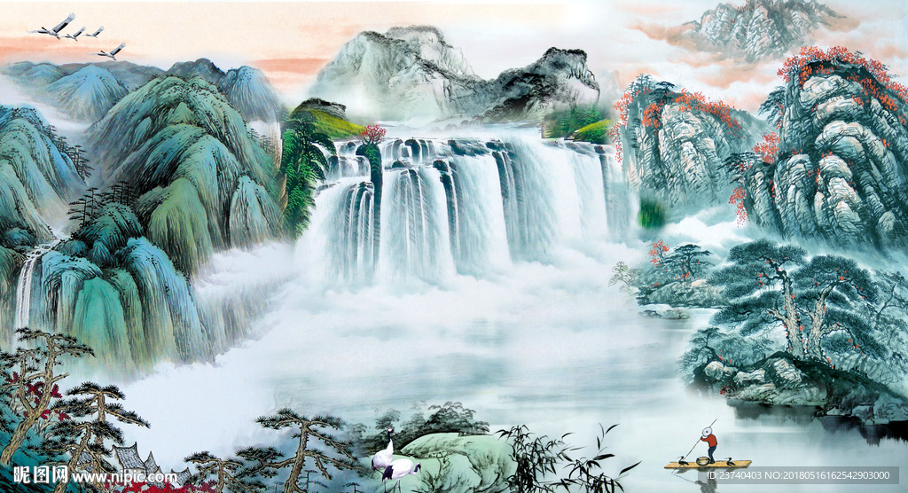 山水国画背景墙