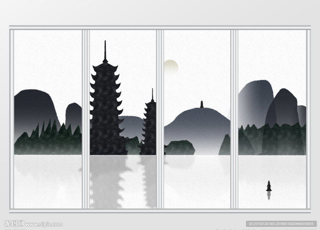 中国风创意简约山水风景画移门