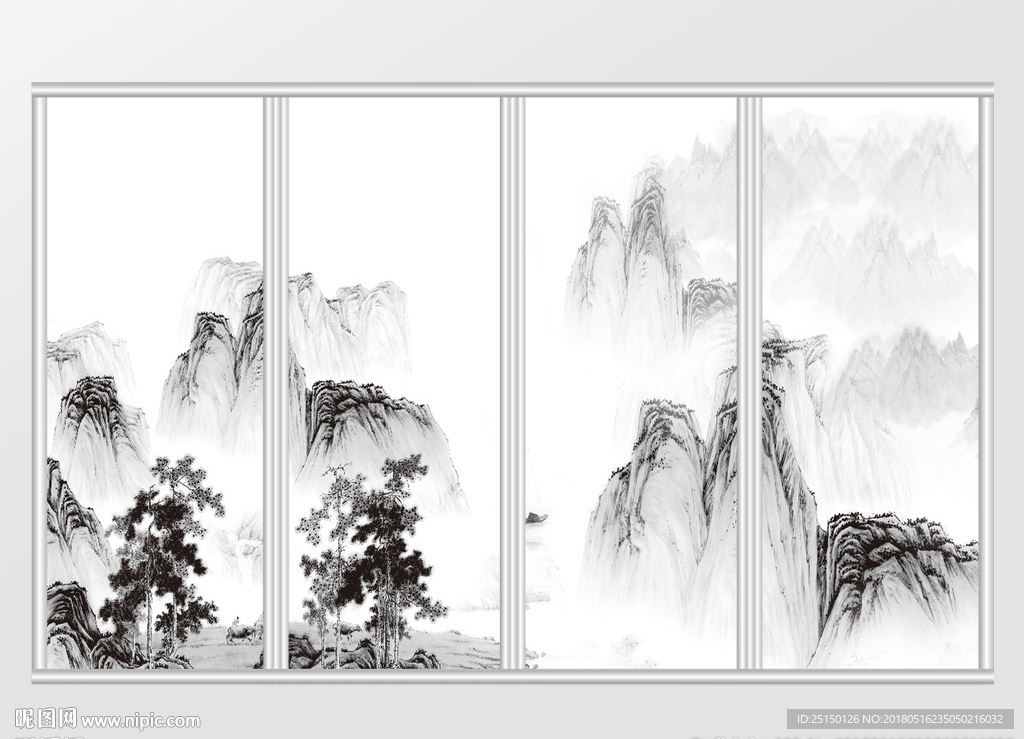 中式水墨山水移门