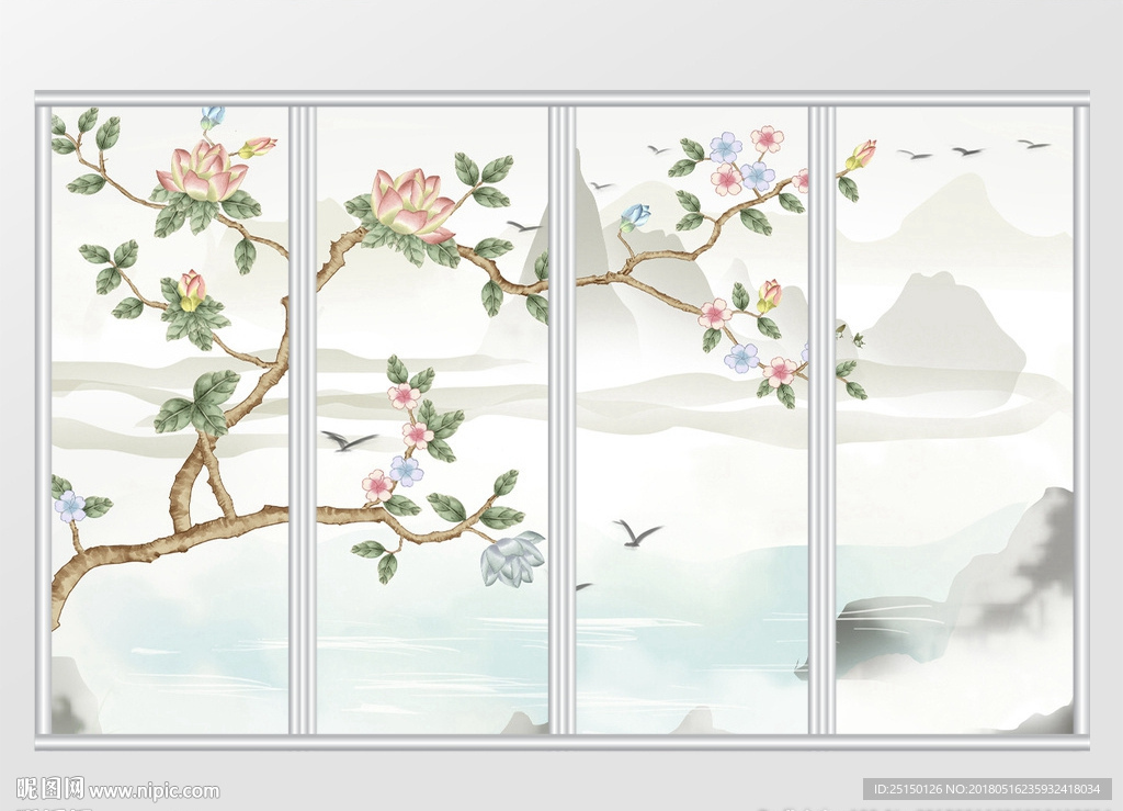 新中式山水花鸟移门