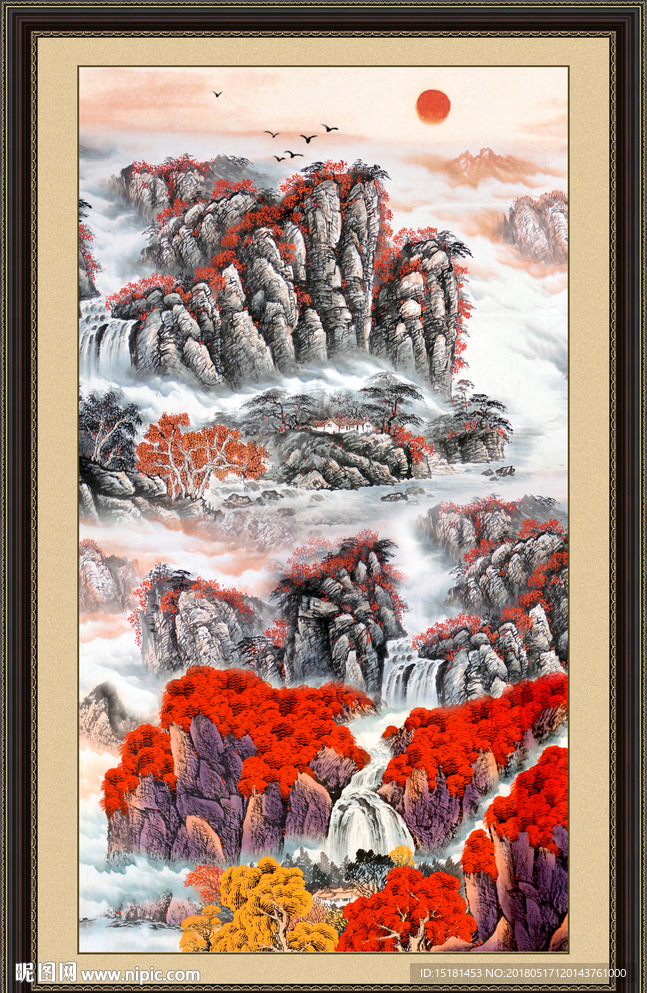 山水国画竖幅