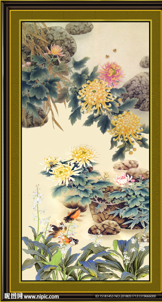 国画菊花 花鸟图