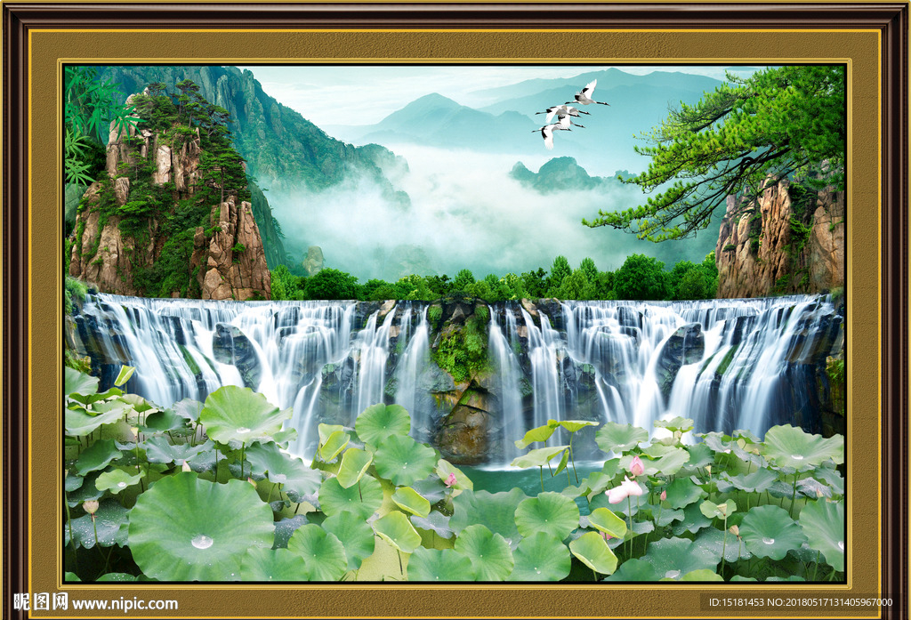 山水风景 荷花图