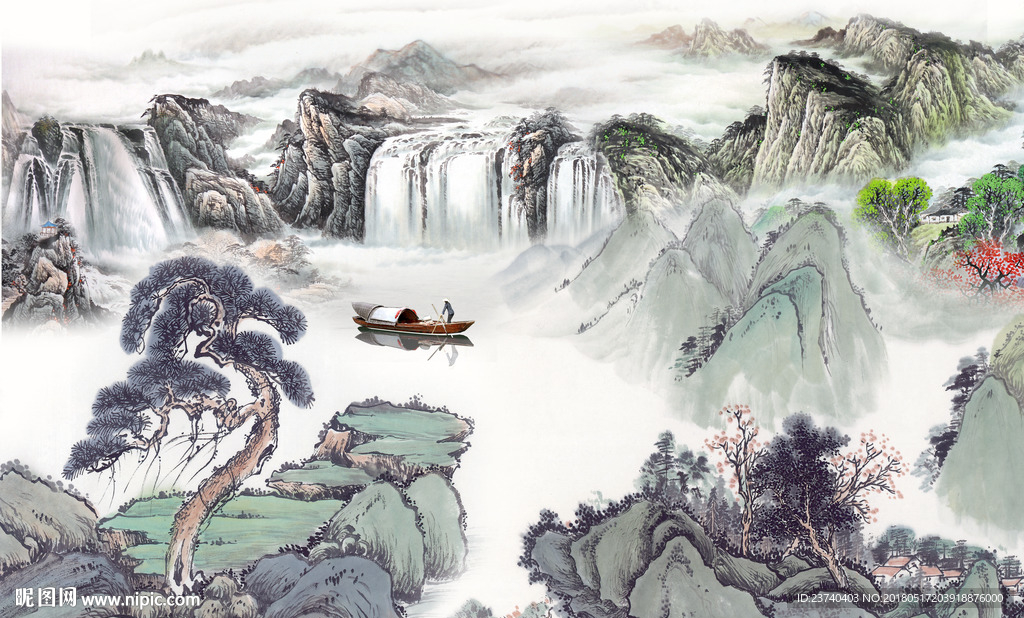山水国画背景墙
