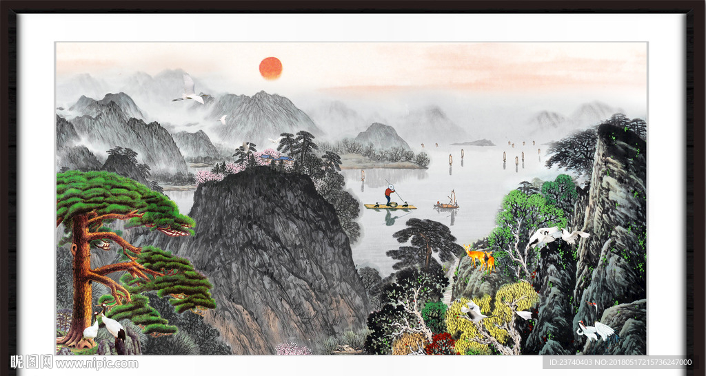 旭日东升 国画山水