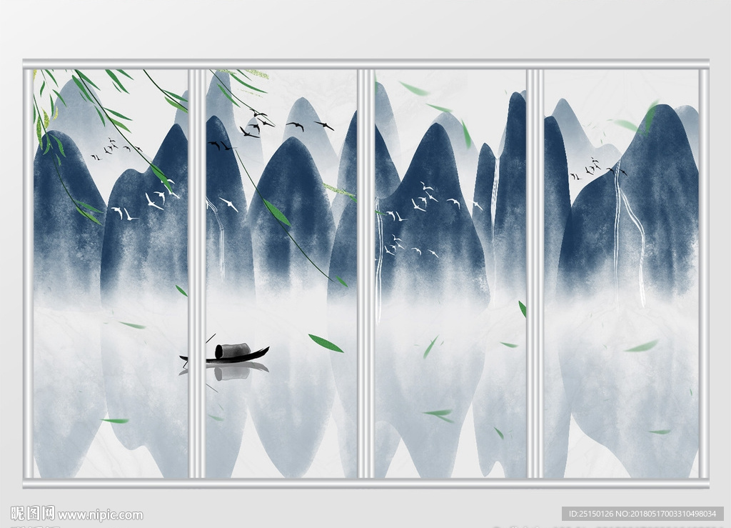 中式意境手绘山水移门