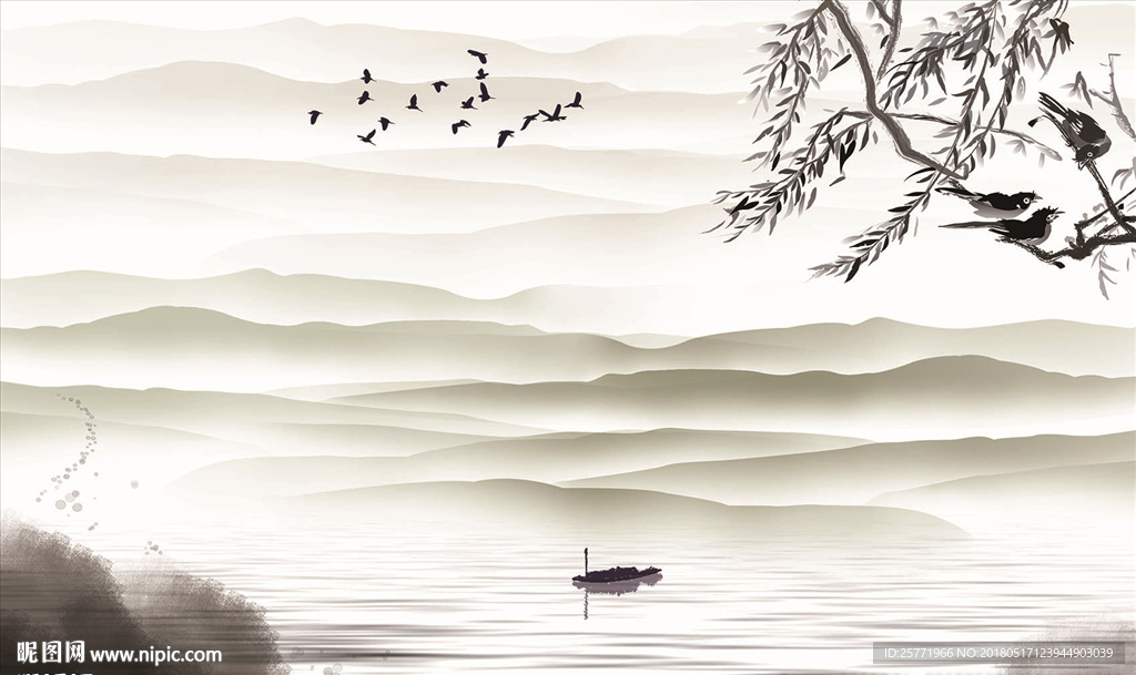 大型手绘山水背景墙装饰画