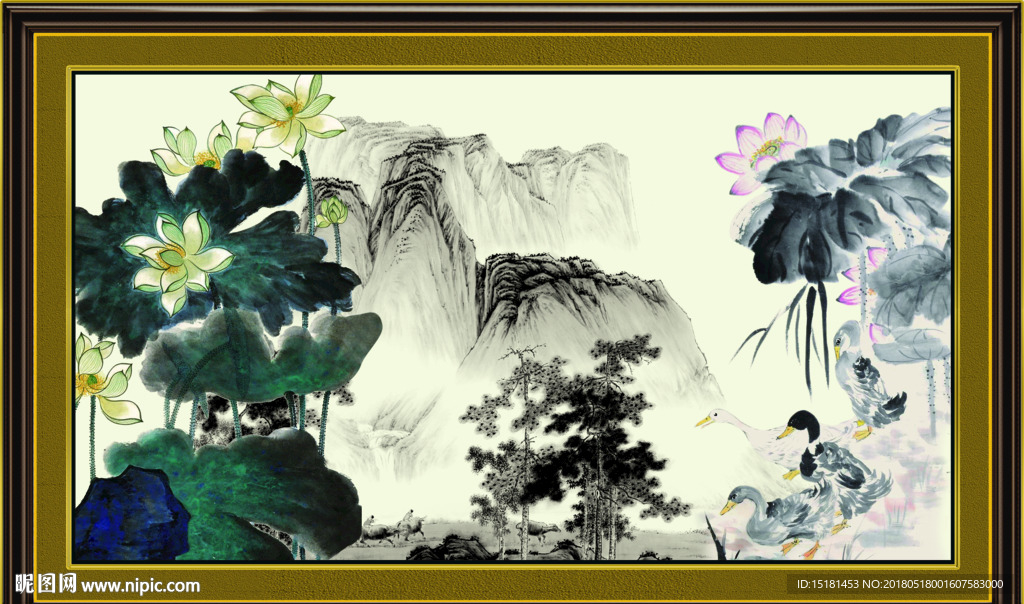 水墨国画荷花