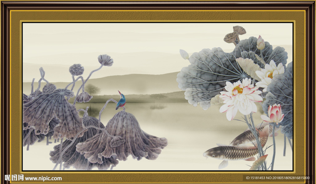 荷花国画