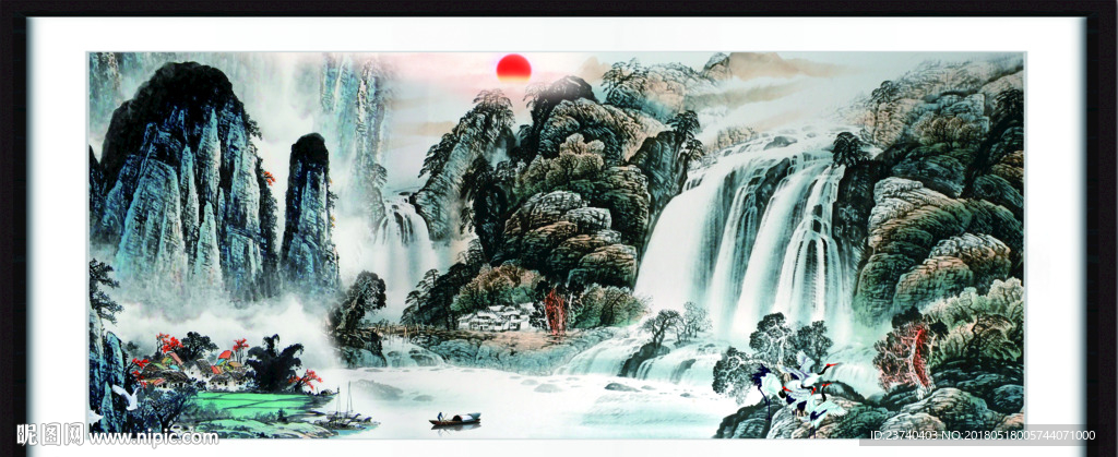旭日东升 国画山水