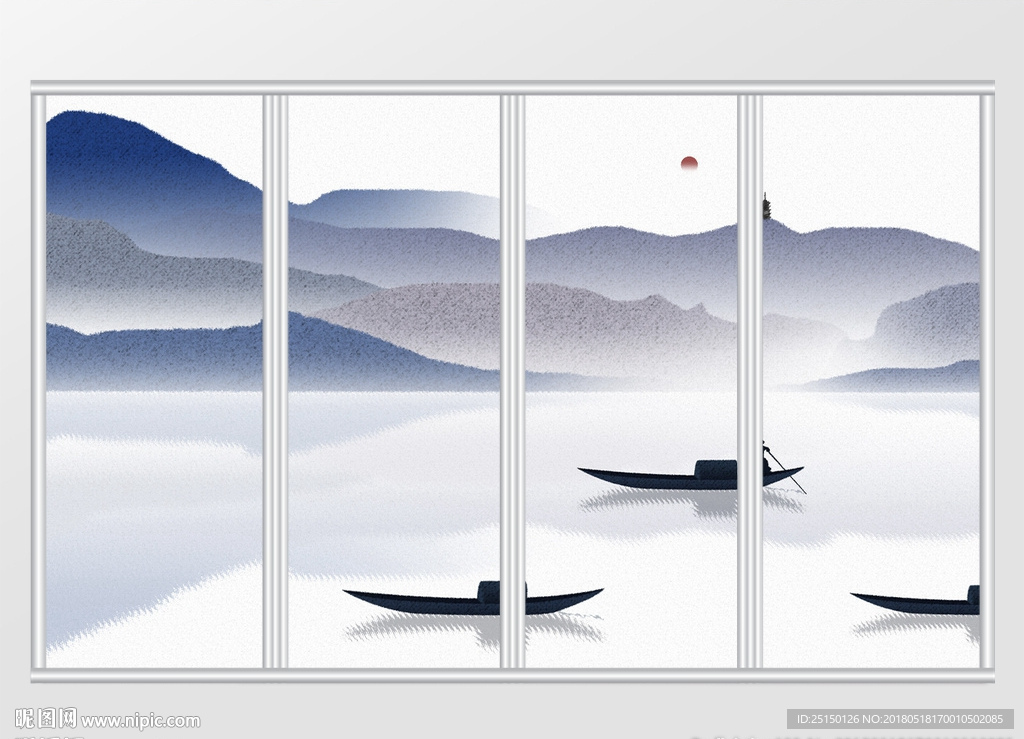 中国风山水移门
