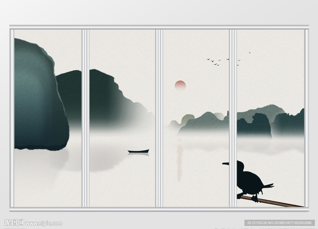 中式简约山水创意移门