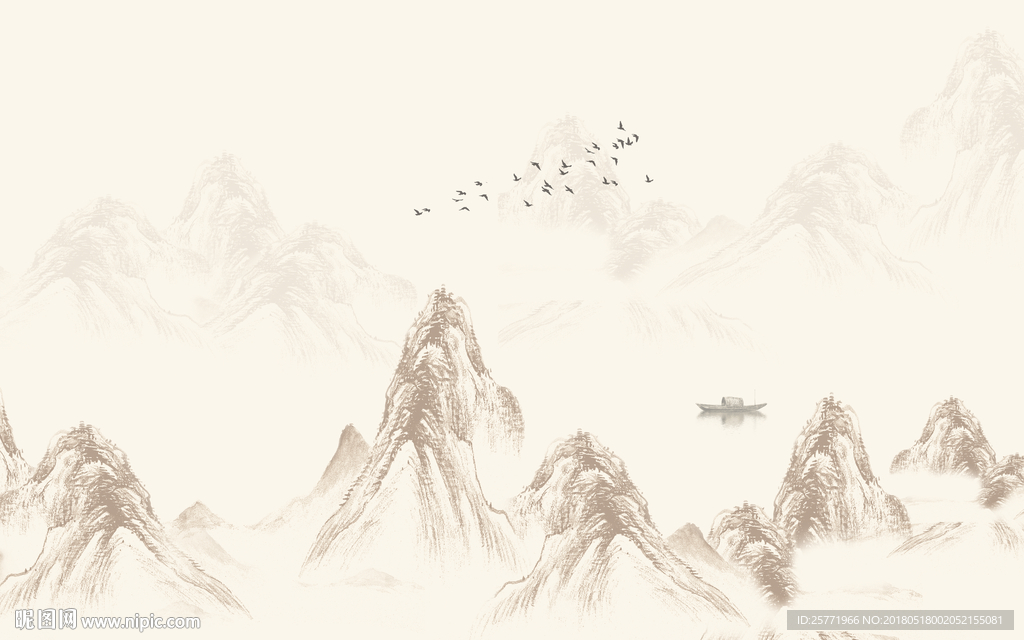 抽象水墨山水高峰壁画背景
