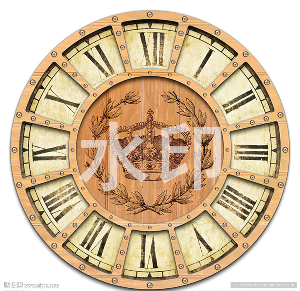 挂钟设计钟面花纸木板钟仿古钟