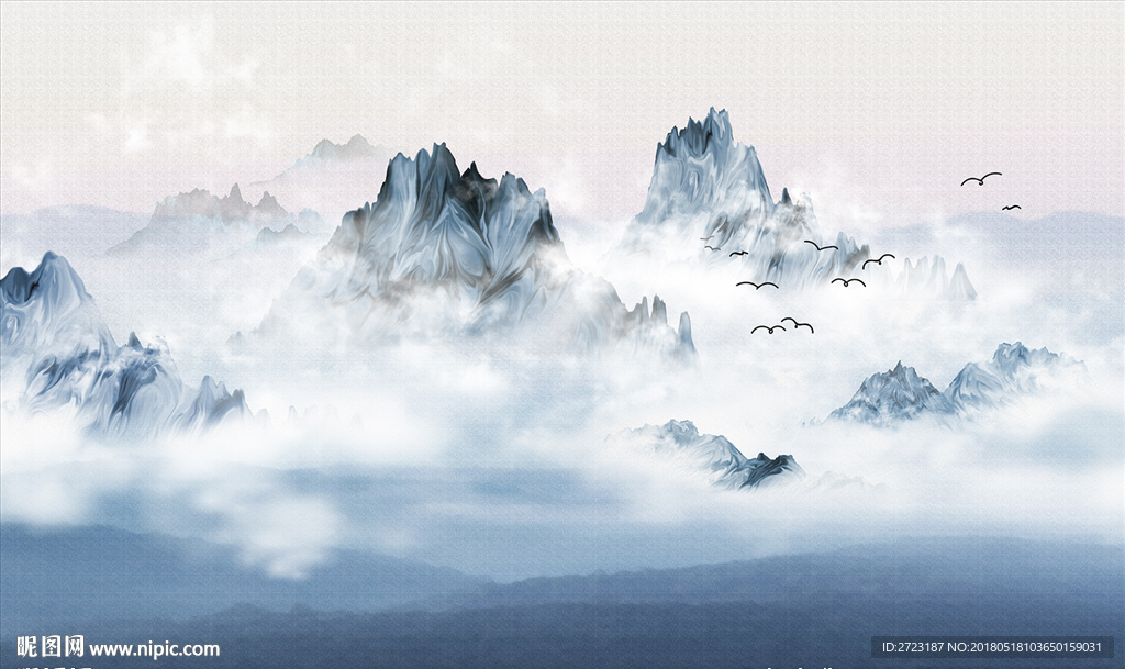 彩云端的高山意境雪峰壁画背景