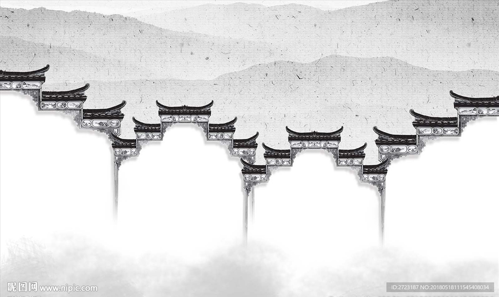 简约房屋建筑轮廓线条艺术壁画