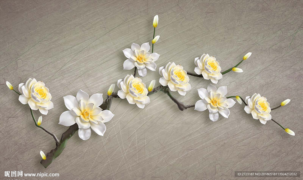 一枝花 新中式背景墙壁画